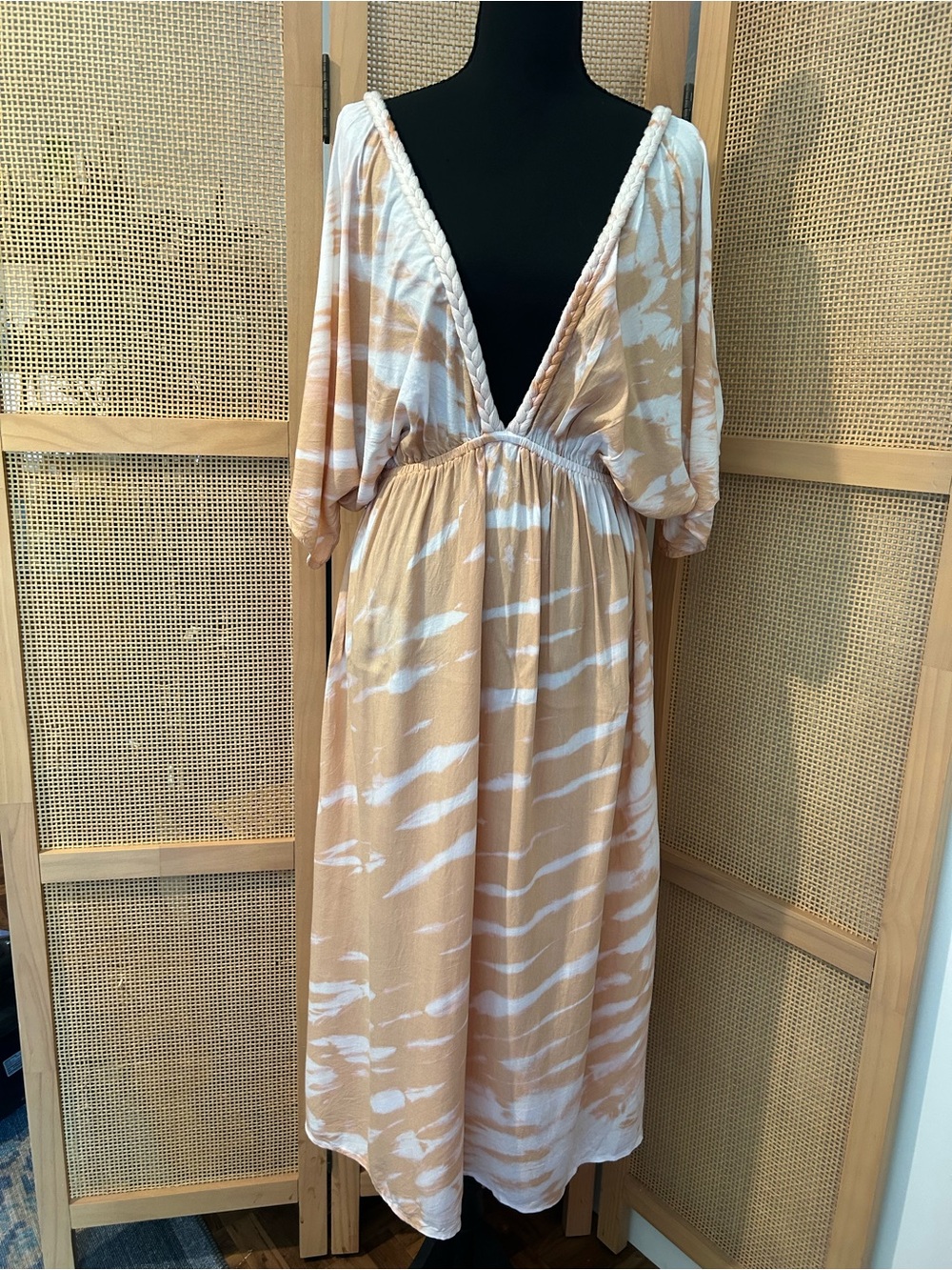 NWT Raviya Tie Dye Maxi Cover Up Dress Braided Trim Boho Beach Resort Size M